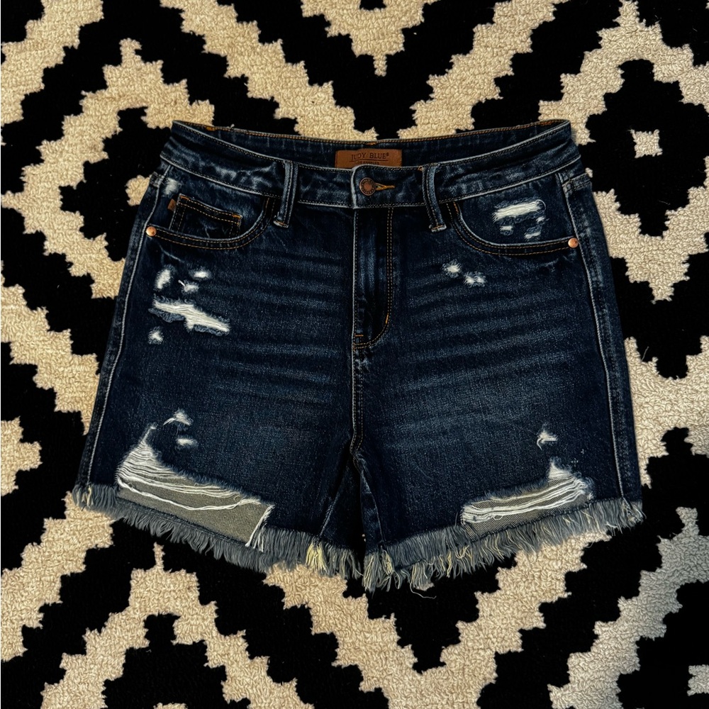 Judy Blue Blue Distressed Jean Shorts Raw Hem